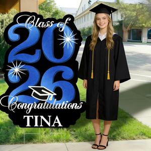 2026 Graduation Yard Sign Decoration,40 Inch Glitter Congrats Graduation Lawn Yard Signs with Stakes for Outdoor Large Waterproof Personalized Congrats Graduation Party Decoration Class of 2026Blue
