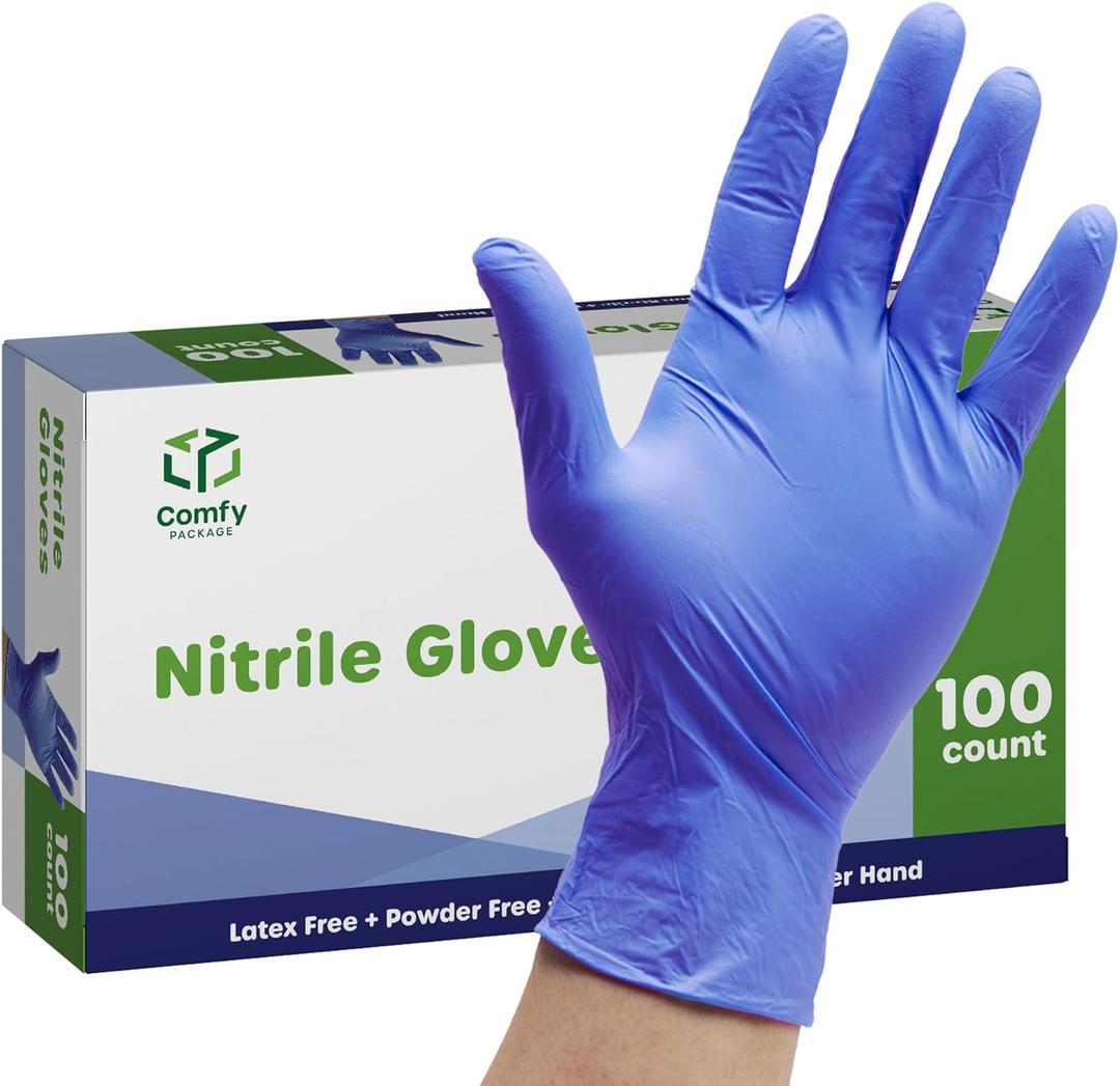 Comfy Package Nitrile Disposable Gloves - 4 mil. | Latex & Rubber Free | Non-Sterile Powder Free (Medium)
