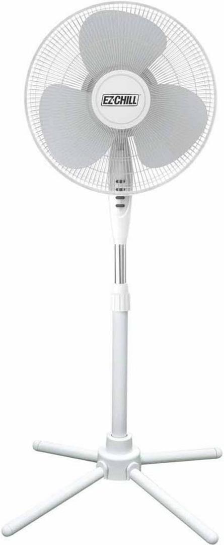 EZ-CHILL 16 Oscillating Pedestal Fan, 3-speed Options, 90-Degree Oscillating Head, Adjustable Height and Tilt, Powerful Air Flow, White, MTSP15-16AZ