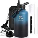 Insulated Water Bottle 64 oz(COLD for 36 Hrs), Non-BPA & Leak Proof, Half Gallon Sports Stainless Steel Water Jug Large with Straw, Indigo Black