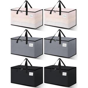 Heavy Duty Moving Bags - Extra Large Packing Bags and Storage Totes, Collapsible and Foldable Option for Moving and Storage, Multicolored, 93 L - 6 Pack