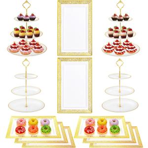 Supernal 10 Pack Dessert Table Display Set -4 Sets 3 Tier Cupcake Stand,6 Pcs Food Serving Trays,Elegant Tableware for Cupcakes and Snacks,Perfect for Tea Party Baby Shower Decorations(White and Gold)