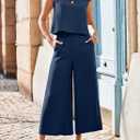 EVALESS Women's Summer 2 Piece Outfits Fashion 2025 Cap Sleeve Top and Wide Leg Pants Matching Set Vacation Outfits