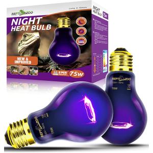 REPTI ZOO 75W Reptile Heat Lamp 2Pack Reptile Night Heat Bulb Night Heat Lamp Without UVA for Turtle Bearded Dragon Gecko Lizard and Snake E26/E27 Purple