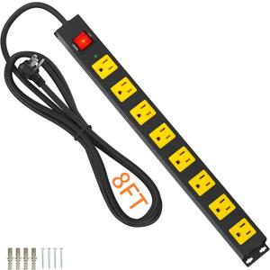 8 Outlet Power Strip 2100J Surge Protector, 8FT Heavy Duty Extension Cord Wide Spaced Outlet and Wall Mount Metal Powerstrip for Home Office Garage Workshop
