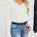 ZESICA Women's Long Sleeve Lace V Neck Fall Shirts Slim Fit Going Out Tops Ribbed Knit Dressy Business Casual Blouses (White, M)