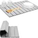 Large Stone Dish Drying Mats for Kitchen Counter, 24"(L)×16"(W) Collapsible Quick Dry Dish Drying Mat, EcoFriendly Absorbent Diatomaceous Earth Mat for Dishes Bottles Cups, Match Any Countertop