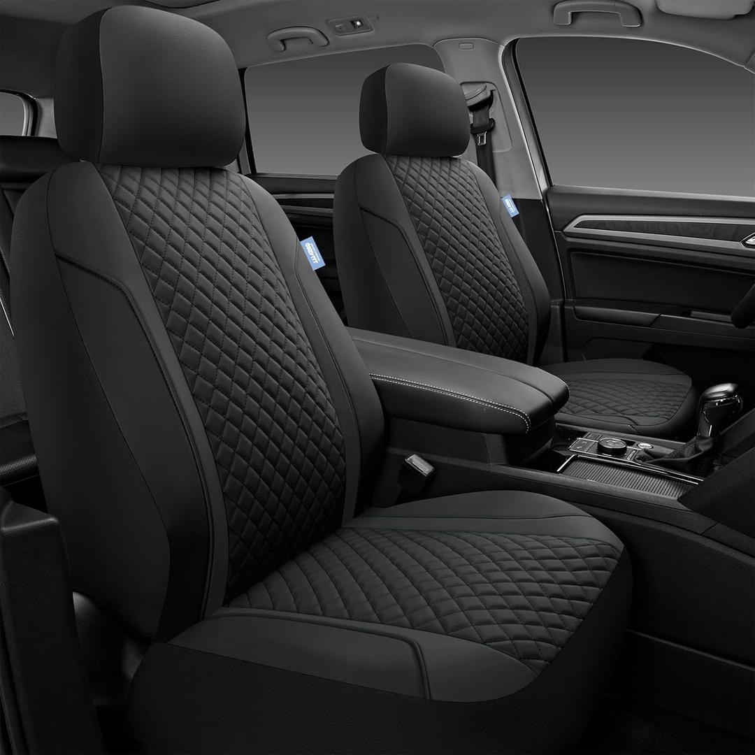 Skechers Seat Covers Contour Foam Cozy Fit,Leather Car Seat Covers, Car Seat Covers Front Seats Airbag Compatible, Universal Automotive Comfort for Most Cars, Vans, Trucks, SUV,Black