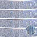 YUKL Laser Silver Birthday Decorations Tinsel Garland Parade Float Decorations for Trailer 4Pack 12FT Christmas Party Decor Ceiling Fringe Banner Silver Backdrop for Streamers Party Decorations