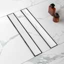 36-Inch Linear Shower Drain with Tile Insert Grate, SUS 304 Stainless Steel Linear Drain, Brushed Nickel Long Rectangle Shower Floor Drain with Leveling Feet, Hair Strainer, Fits Bathroom
