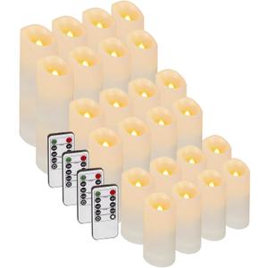 Enido 24 Pc Flameless LED Candles with Remote & Timer, Outdoor Waterproof, Flickering Electric Warm Lights for Cozy Home & Holiday Romantic Decor, Battery Operated (D 2.2 x H 4/5/6