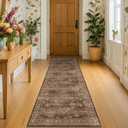 Brown Boho Washable 2x6 Runner Rugs for Hallway Kitchen Bedroom Beside Laundry Room Bathroom Rug, Pet & Kids Friendly, Non Slip Low Pile Stain Resistant Soft Faux Wool Long 24 x 72 Floor Carpet
