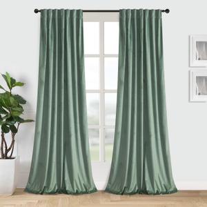 Roslynwood Luxury Soft Sage Green Velvet Curtains 96 inches Long Back Tab Thermal Insulated Blackout Window Drapes for Living Room/Bedroom/Dining Room, W52 x L96, 2 Pcs