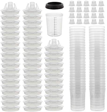Master Paint System MPS Disposable Paint Spray Gun Cup Liners and Lid System, 50 Pack Mini Size 6 Ounce (180ml) Kit 50 Cup Liners, 50 Lids with Strainer, 1 Hard Cup with Retainer Ring and 20 Plugs