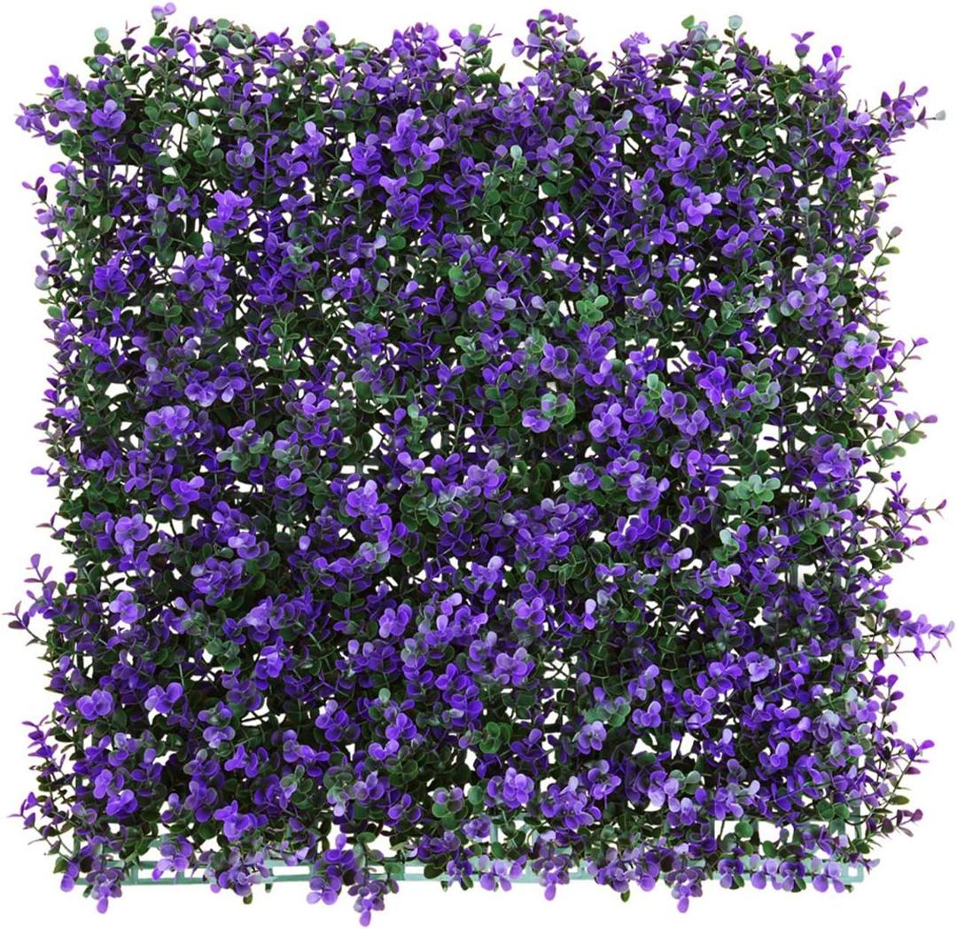 E&K 6Pcs 20" x 20" Artificial Grass Wall Panels, Faux Boxwood Greenery Backdrop Decor, UV Protected Privacy Hedge Screen for Indoor Outdoor (Lavender - Purple)