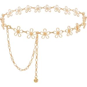 Women's Waist Chain Flower Metal Belt for Dresses Jeans