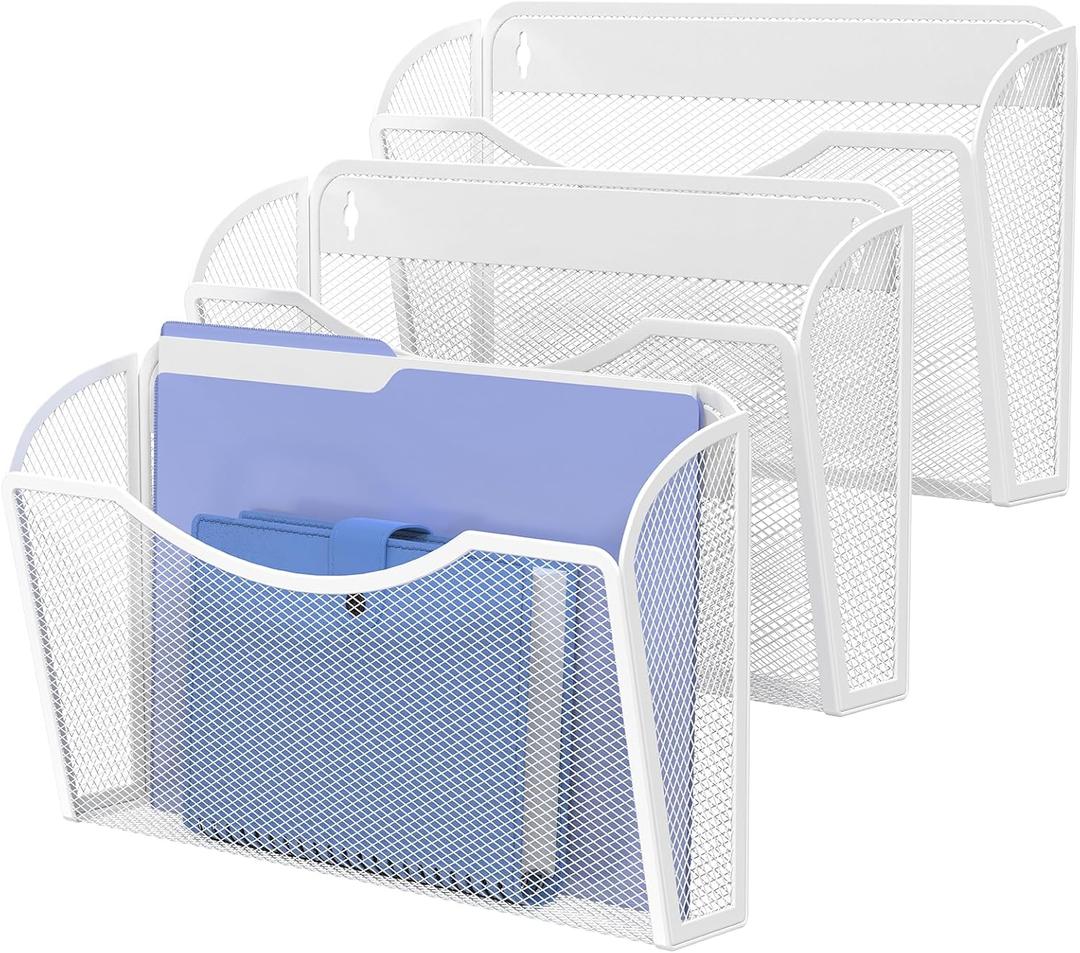 Wall File Organizer,Hanging Wall Mounted File Folder Binder Holder Mail Organizer for Office,Home and School Supplies (3Pack, White)