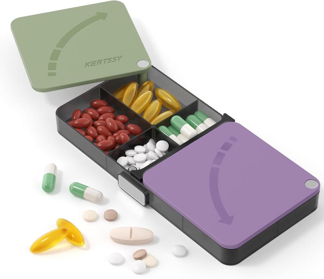 3 x Daily Medicine Pill Organizer for Travel - Small Pill Case for Pocket with Rotating Lids, Portable Pill Box with 8 Compartments for Fish Oils, Vitamins and Supplements, Black