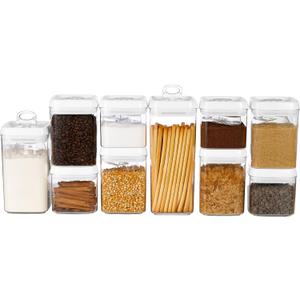 Felli Flip Tite Food Storage Container with Scoop & Lid 5" LARGE Airtight Ring Top, Acrylic Canister for Sugar Flour Baking Powder Rice Pasta, Kitchen Organizer Christmas Gift Set (10pk, Variety)