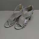 Gufobela Heels for Women Chunky Rhinestone Block Heeled Sandals Sparkly Open Toe Formal Dressy Shoes Wedding Prom Homecoming Hoco (1122 Silver 7)