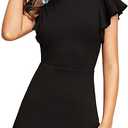 Women's V Back Inslace Layered Ruffle Hem Flutter Sleeve Dress S