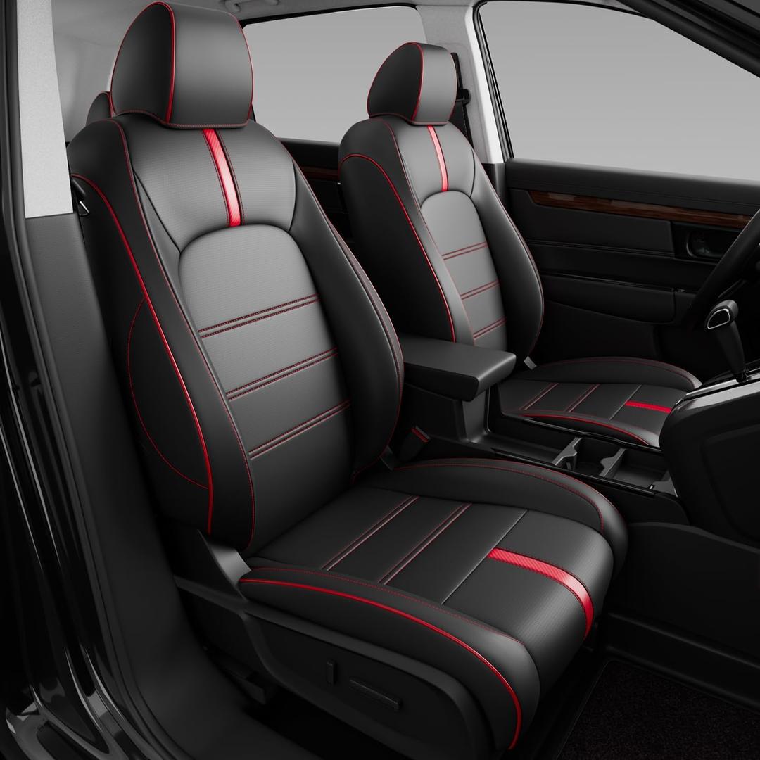 PTYYDS Seat Covers Compatible with 2023-2025 Honda CRV Seat Covers Red Carbon PU Leather Car Full Set Protector Replacement for 2023 2024 2025 Honda CRV Accessories