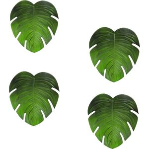 4 Pcs Turtle Leaf Tropical Artificial Palm Leaves Coasters Jungle Plant Cup Bowl Pad Drinks Mat for Coffee Mug Tea Home Party Décor