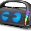 LFS Bluetooth Speaker,100W Loud Speakers Bluetooth Wireless with Deep Bass, LED Lights, IPX6 Waterproof, 30H Playtime, Portable Outdoor Speaker Boombox for Camping,Beach, Party (Matte Black)