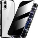 Metal Titanium Frame Privacy Case for iPhone 17, Privacy Screen Protector, Magnetic Adsorption with Safety Buckle Lock, Double Side Tempered Glass, Clear Back Full Body Protection Anti Peep Cover
