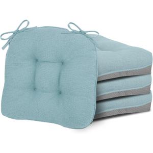 D-Shaped Chair Cushions, 4" Thick Dining Chair Pads Machine-Washable, Seat Cushions for Chair 18" x 18", Set of 4 18-Lblue-4