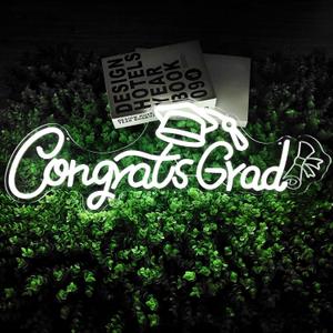 Congrats Grad Neon Sign 25.31x 9.64Inch large Graduation Neon Sign for Backdrop Grad Led Sign Graduation Light Up signs Neon Light With Graduation Cap Scroll for Class Of 2026 Party Celebrations