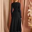 KUTUMAI Long Sleeve Slit Formal Dresses for Women 2025 Fall Wedding Guest Cocktail Party Modest Ruched Maxi Dress (Black, S)