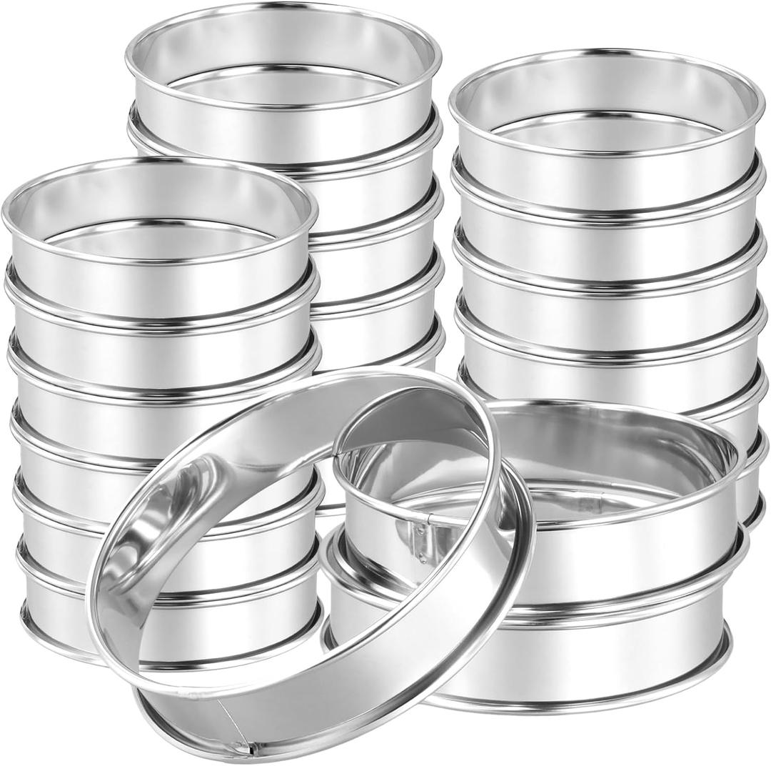 PINGEUI 30 Pack 4 Inches English Muffin Rings, Stainless Steel Round Crumpet Rings,Silver Double Rolled Baking Tart Rings for Dessert