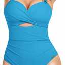Tummy Control Swimsuits for Women - One Piece Bathing Suit with Removable Straps for Beach Azure Sky-M