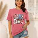 Baseball Game Day T-shirt Mom Fun Ladies Printed retro baseball pattern casual short-sleeved top Pink-S (Pink)