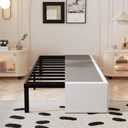 Twin Bed Frame with White Fabric Cover 14 Inch, Heavy Duty Metal Bed Frame Twin, No Box Spring Needed, Support Up to 2500 lbs, Easy Assembly, Noise Free, Black