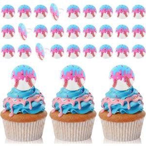 Kenning 48pcs Resin Baseball Drip Ice Cream Cupcake Ring Toppers Baseball Sport Cupcake Topper Rings for Sports Ball Theme Baby Shower Birthday Party Cake Decoration Supplies