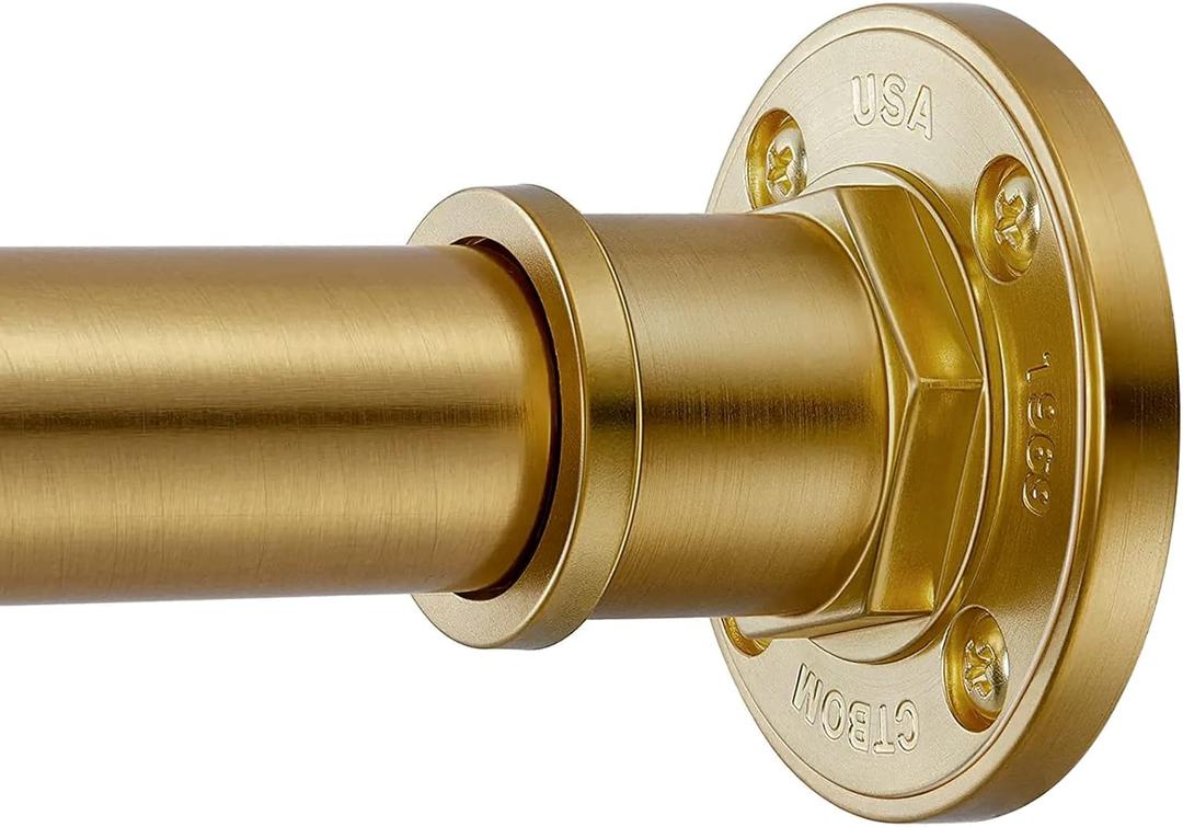 BRIOFOX Industrial Shower Curtain Rod - 2-in-1 Design Tension Curtain Rod - Never Rust Non-Slip 43 to 72 Inch Metal Steel, Gold Window Curtain Rod