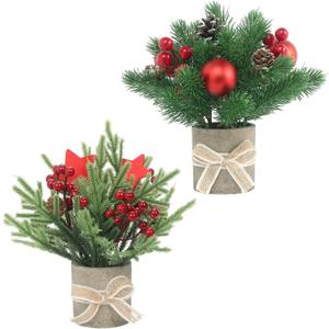 2PCS Small Christmas Tree,Tabletop Mini Xmas Tree,9" Artificial Little Potted for Christmas Decor,Suitable for Weddings, Holidays, Christmas and Other Festivals (Star/Ball)
