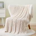 Battilo Cream White Ivory Throw Blanket for Couch, 51x 67 Inch, Woven Chenille Knit Throw Blanket for Chair, Super Soft Warm Decorative Textured Throw Blanket for Bed, Sofa and Living Room.