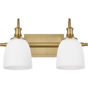 Vintage Bathroom Vanity Light Fixtures, Aged Brass 2 Lights Wall Sconce Lighting with Opal Glass Shade, Porch Wall Mount Light Fixture for Bathroom, Mirror Cabinets Hallway Stairs