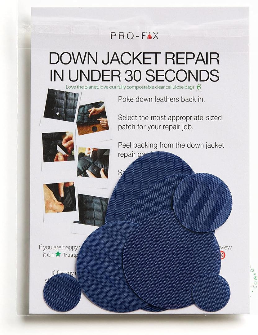 Pro-Fix Down Jacket Repair Patches - Easy to Use, Pre-Cut, Self-Adhesive, Waterproof, Tear-Resistant Rip-Stop Nylon Fabric for Jackets & Clothing - Dark Blue