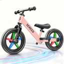 SEREED Toddler Balance Bike 2 Year Old, No Pedal Kids Bicycle Toys for 2-5 Years Old, Tool-Free Adjustment, Customize Plate with Stickers, Gift for 2-3 Boys Girls (Pink Lighting)
