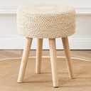 Cpintltr Footstool Ottoman Round Natural Seagrass Foot Stool Pouf Ottomans with Solid Wood Legs Hand Weave Footrest Step Stool for Living Room Bedroom Balcony Garden Natural