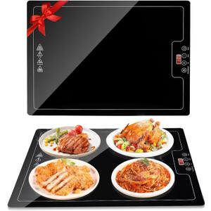 Electric Heat Warming Tray, 20"x15" Full Surface Mat Warmer With Thermostat, Digital Display,Support 104~284, Timer (30min-24hrs), Perfect For Parties Buffet, Countertop, Heat-Resistant Glass
