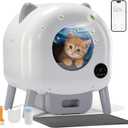 GTPLAYER Self Cleaning Litter Box, Automatic Cat Litter Box - APP Control and Weight Monitoring, Safety Sensors Protection, Ultra-Quiet, Odor Control, Includes Trash Bag& Scrub Brush, Ivory