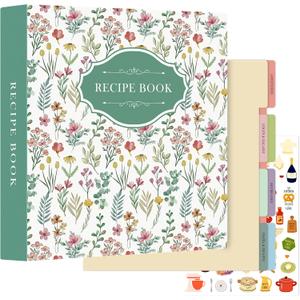 Lanpn Recipe Binder 8.5x11 3 Ring Kit, Blank Organizer Recipe Binder Waterproof Cookbook to Write in Your Own Recipes with 60 Plastic Sleeves,116 Recipes, Dividers,Labels & Stickers, Green