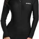 Daci Women Long Sleeve Rash Guard One Piece Boyleg Swimsuit Zipper Surfing Bathing Suit UPF 50+, XXS