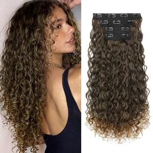 Flufymooz Clip in Hair Extensions, 4PC 100 Pure Protein Silk Hair Extensions Long Soft Natural Hairpiece 20 Inch Curly Hair Extension for Women (Brown to Dirty Blonde)