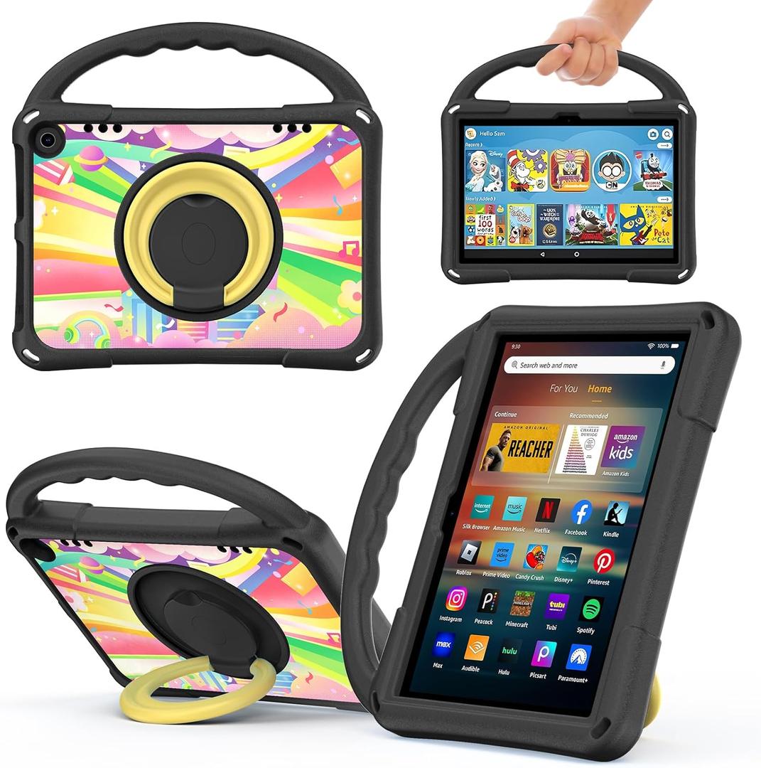 8 inch Tablet Case for Kids Not Fit for Lenovo/Samsung/Onn/Andriod 8 inch Tablets - Auorld Kids-Friendly Lightweight Shockproof with Handle Stand Compatible 2024/2022 Black